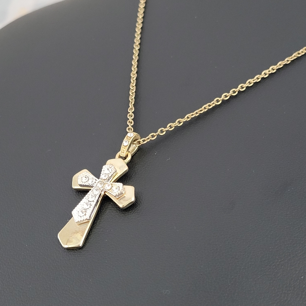 Cross Necklace Gold-tone Cross With Sparkling Crystal Accents - Picture 14 of 16